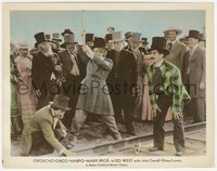 6t1555 GO WEST color 8x10.25 still 1940 crowd watches Groucho, Chico & Harpo Marx on train tracks!