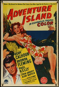 6t0539 ADVENTURE ISLAND Aust 1sh 1947 art of sexy full-length Rhonda Fleming in sarong, ultra rare!