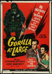 6t0548 GORILLA AT LARGE Aust 1sh 1954 great art of giant ape, sexy Anne Bancroft, ultra rare!