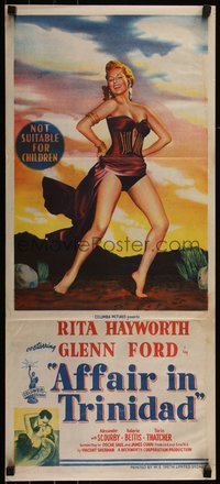 6t0466 AFFAIR IN TRINIDAD Aust daybill 1952 art of sexiest Rita Hayworth showing her legs!