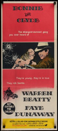 6t0473 BONNIE & CLYDE Aust daybill 1968 notorious crime duo Warren Beatty & Faye Dunaway, Penn!