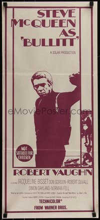 6t0474 BULLITT Aust daybill R1970s different image of Steve McQueen, Peter Yates car chase classic!