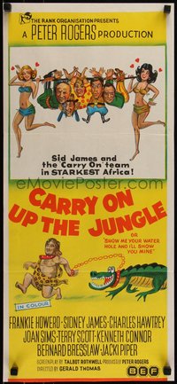 6t0478 CARRY ON UP THE JUNGLE Aust daybill 1970 Frankie Howerd & sexy women in Africa, wacky art!