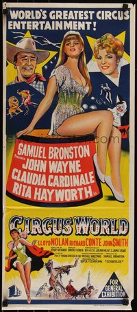 6t0481 CIRCUS WORLD Aust daybill 1965 Claudia Cardinale, John Wayne, completely different art, rare!