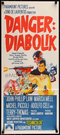 6t0483 DANGER: DIABOLIK Aust daybill 1968 Mario Bava, John Phillip Law & sexy Marisa Mell!