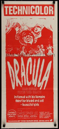 6t0488 DRACULA HAS RISEN FROM THE GRAVE second printing Aust daybill 1969 Hammer, Lee, ultra rare!