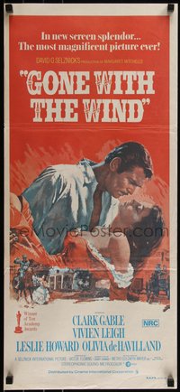 6t0496 GONE WITH THE WIND Aust daybill R1970s Clark Gable, Leigh, all time classic, Terpning art!