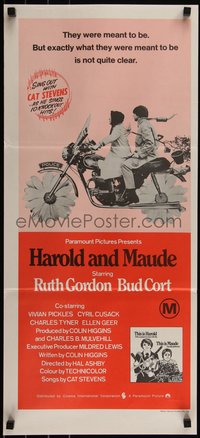 6t0499 HAROLD & MAUDE Aust daybill R1970s Ruth Gordon, Bud Cort, sing out with Cat Stevens!