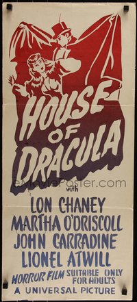 6t0502 HOUSE OF DRACULA Aust daybill R1950s Lon Chaney Jr, John Carradine, monster art, ultra rare!