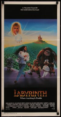 6t0507 LABYRINTH Aust daybill 1986 Jim Henson, art of David Bowie & Jennifer Connelly by Miller!