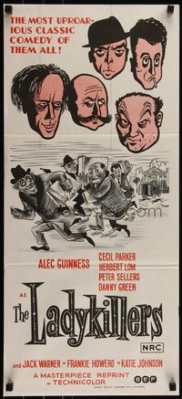 6t0508 LADYKILLERS Aust daybill R1972 cool art of guiding genius Alec Guinness, gangsters!