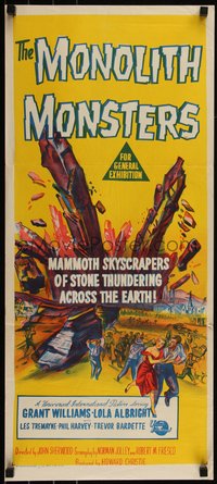 6t0511 MONOLITH MONSTERS Aust daybill 1957 cool sci-fi art of living mammoth skyscrapers of stone!