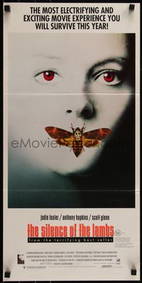 6t0527 SILENCE OF THE LAMBS Aust daybill 1991 Anthony Hopkins, Jodie Foster w/moth by Dawn Baillie!