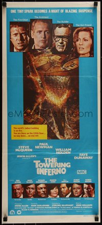 6t0533 TOWERING INFERNO Aust daybill 1975 McQueen & Newman, art of burning building by John Berkey!