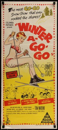 6t0537 WINTER A GO-GO Aust daybill 1965 ski buffs & ski girls on the go-go in snow-snow, ultra rare!