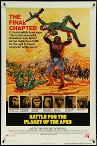 6t1013 BATTLE FOR THE PLANET OF THE APES 1sh 1973 Tanenbaum art of war between apes & humans!