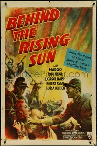 6t1017 BEHIND THE RISING SUN 1sh 1943 Tom Neal, Dmytryk, WWII propaganda, woman grabbed by soldiers!