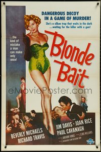 6t1031 BLONDE BAIT 1sh R1950s sexy smoking bad girl Beverly Michaels is a silken trap!