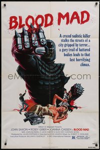 6t1033 BLOOD MAD 1sh 1979 John Saxon, Rosey Grier, cool horror art of killer with metal gloves!