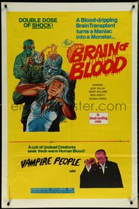 6t1041 BRAIN OF BLOOD/BLOOD DRINKERS 1sh 1971 double dose of shock, cool Gray Morrow horror art!