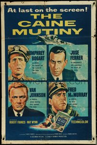 6t1047 CAINE MUTINY 1sh 1954 art of Humphrey Bogart, Jose Ferrer, Van Johnson & Fred MacMurray!