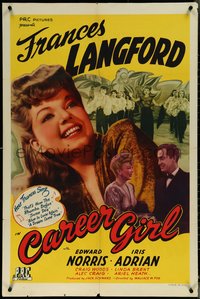 6t1051 CAREER GIRL 1sh 1944 great smiling close up of pretty Frances Langford!