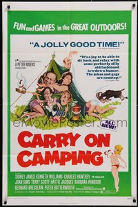 6t1052 CARRY ON CAMPING 1sh 1971 Sidney James, English nudist sex, wacky outdoors artwork!