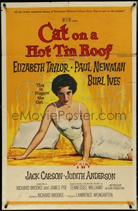 6t1057 CAT ON A HOT TIN ROOF 1sh 1958 classic artwork of Elizabeth Taylor as Maggie the Cat!