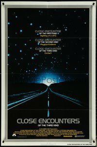 6t1070 CLOSE ENCOUNTERS OF THE THIRD KIND 1sh 1977 Spielberg's sci-fi classic, silver border design!