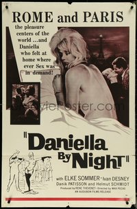 6t1087 DANIELLA BY NIGHT 1sh 1962 full-length art of sexy Elke Sommer in skimpy outfit!