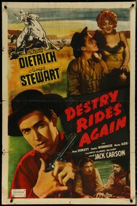 6t1092 DESTRY RIDES AGAIN 1sh R1950 James Stewart & sexy Marlene Dietrich + poker scene, rare!