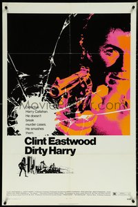 6t1096 DIRTY HARRY 1sh 1971 art of Clint Eastwood pointing his .44 magnum, Don Siegel crime classic!