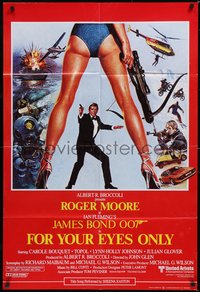 6t1130 FOR YOUR EYES ONLY English 1sh 1981 Roger Moore as James Bond, cool art by Brian Bysouth!