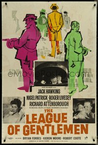 6t1204 LEAGUE OF GENTLEMEN English 1sh 1960 Jack Hawkins, cool art of gangsters w/tommy guns!