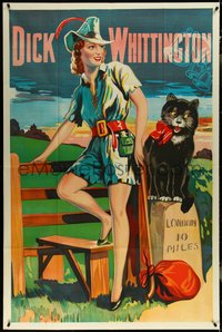 6t0397 DICK WHITTINGTON stage play English 40x60 1930s cool artwork of sexy female lead & cat!