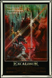 6t1116 EXCALIBUR 1sh 1981 John Boorman, cool medieval fantasy sword artwork by Bob Peak!