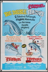 6t1127 FLIPPER'S NEW ADVENTURE/FLIPPER 1sh 1966 fabulous full-length Flipper adventures, ultra rare!