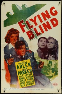 6t1129 FLYING BLIND 1sh R1951 art of terrified Richard Arlen, Jean Parker, aviation espionage!