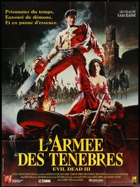 6t0220 ARMY OF DARKNESS French 1p 1993 Sam Raimi, Hussar art of Bruce Campbell with chainsaw hand!