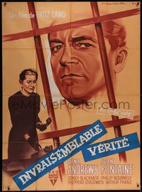 6t0221 BEYOND A REASONABLE DOUBT French 1p 1957 Fritz Lang, Soubie art of Dana Andrews & Fontaine!