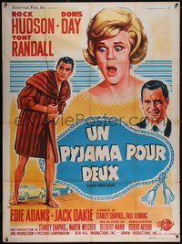 6t0233 LOVER COME BACK French 1p 1961 art of Rock Hudson and Day by Soubie, different & ultra rare!