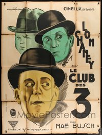 6t0249 UNHOLY THREE French 1p R1930s Lon Chaney, Browning, Ventriloquist, Dwarf/Giant, ultra rare!