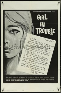 6t1144 GIRL IN TROUBLE 1sh 1963 Brandon Chase directed, Tammy Clarke, classic exploitation!