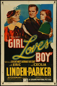 6t1145 GIRL LOVES BOY 1sh 1937 Duncan Mansfield directed, art of Eric Linden, Cecilia Parker, rare!