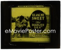 6t1502 DEADLIER SEX glass slide 1920 Boris Karloff grabs Blanche Sweet, his 4th movie, ultra rare!