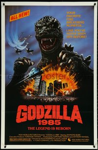 6t1149 GODZILLA 1985 1sh 1985 Gojira, Toho, like never before, great rubbery monster close up!