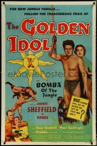 6t1150 GOLDEN IDOL 1sh 1954 Johnny Sheffield as Bomba of the Jungle bound & gagged by Arab men!