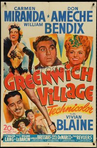 6t1156 GREENWICH VILLAGE 1sh 1944 sexy Carmen Miranda, Don Ameche, William Bendix!