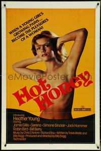 6t1174 HOT HONEY 1sh 1981 naked Heather Young in throws of ecstasy and..... Cheech and Chong?