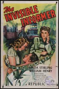 6t1186 INVISIBLE INFORMER 1sh 1946 Linda Stirling, William Henry, insurance fraud, cool artwork!